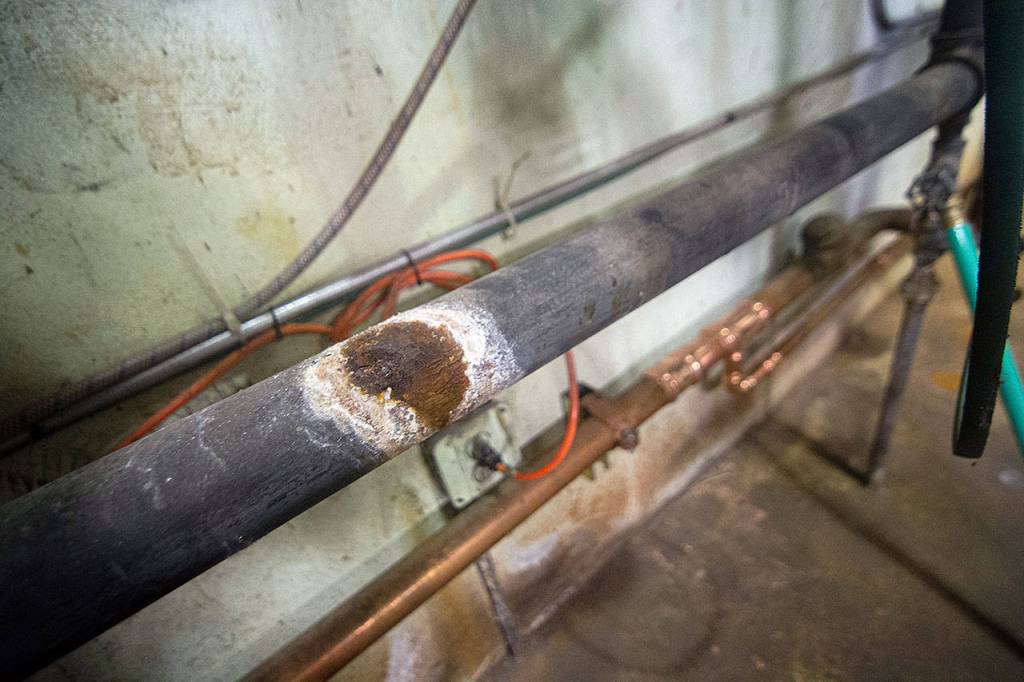 Officials have said many of the pipes at Stevens Middle School, which provide drinking water for students, are corroded. (Jesse Major/Peninsula Daily News)