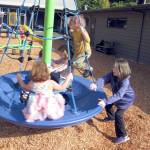 Playing on Brinnon Schools new playground equipment Wednesday are Chloe Edwards, Grace Koipish, Annika Morris, Lumina Clark and Chloe Lester. (Britney Edwards)
