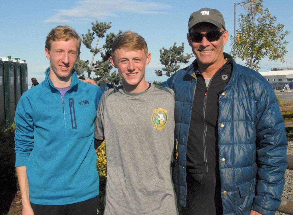 The Big Hurt high school team winners were from left, Luke Gavin, Carter Droz and Jon Picker of Port Angeles High School NJROTC. (Keith Thorpe/Peninsula Daily News)