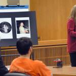 Shay Darrow, center, sits with attorney John Hayden, left, as Clallam County Chief Deputy Prosecuting Attorney Michele Devlin states her case Thursday in Clallam County Superior Court. (Keith Thorpe/Peninsula Daily News)
