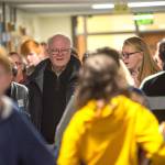Port Angeles School Board Member William Kindler walks through the hall in Stevens Middle School during passing period. (Jesse Major/Peninsula Daily News)