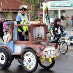 Skulpture Tow Mater during the Art Parade on Saturday. Tow Mater won the Masters Award for finishing all portions of the race, the Breast of Show award for the best artwork on the front of the machine and the Least Time award for finishing the race first. (Zach Jablonski/Peninsula Daily News)