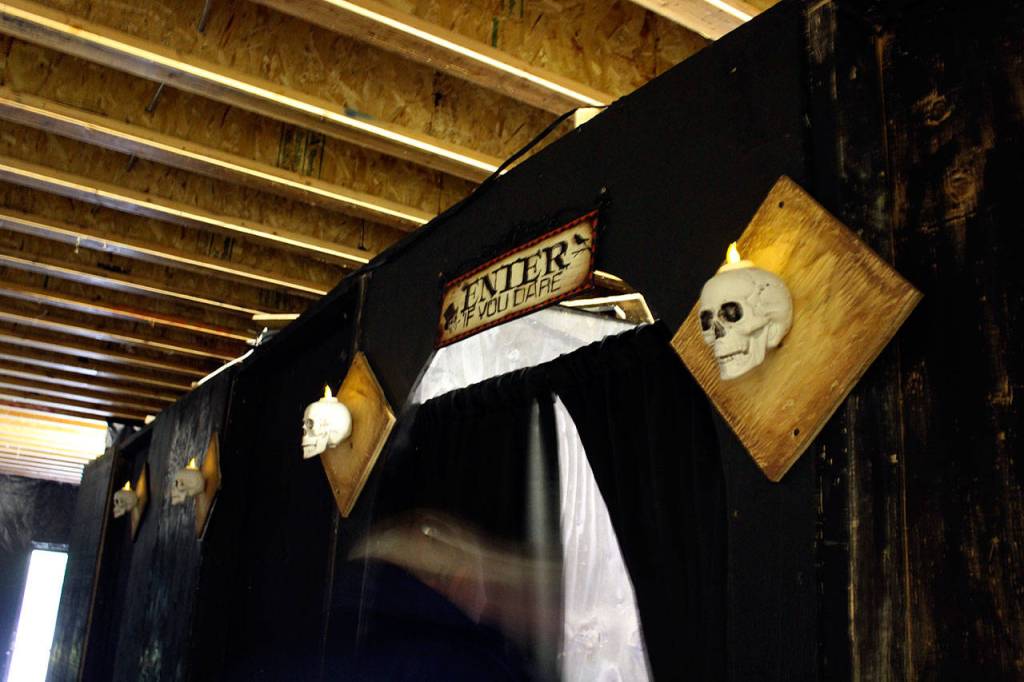 The entrance into the Haunt Town that visitors will walk under. (Zach Jablonski/Peninsula Daily News)