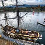 The Lady Washington docks in Port Angeles in wait of safer weather