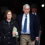 Virginia and Roger Moon of Sequim exit the Clallam County Courthouse on Monday as a jury deliberates on their lawsuit against the Clallam Transit System. The couple sued after Virginia Moon fell over a tree box at the Sequim Transit Center in 2015. (Jesse Major/Peninsula Daily News)
