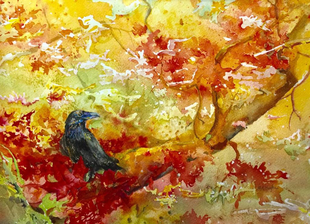 Ravens Gold by Mary Hughes of NOW (North Olympic Watercolorists), featured artists at Harbor Audiology and Hearing Center during the Nov. 1 First Friday Art Walk. Submitted art