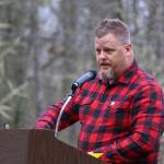 Keynote speaker retired Command Master Chief Petty Officer Doug Heiner speaks about how Medal of Honor recipient Petty Officer Marvin G. Shields story has inspired him during an honor ceremony Monday morning at the Gardiner Cemetery. (Zach Jablonski/Peninsula Daily News)