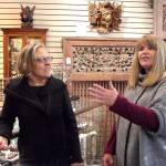 Jennefer Wood, left, owner of Maestrale Imports in downtown Port Townsend, travels around the world to select her inventory. She met Wednesday with Kerrie Hurd, the Seattle district director for the U.S. Small Business Administration. Wood got an SBA loan in 2011 to purchase the building she had been renting since 1996. (Brian McLean/Peninsula Daily News)