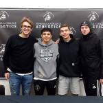 Peninsula College mens soccer coach Jake Hughres, far right, was recently voted the NWAC Coach of the Year after his team won the NWAC championship.