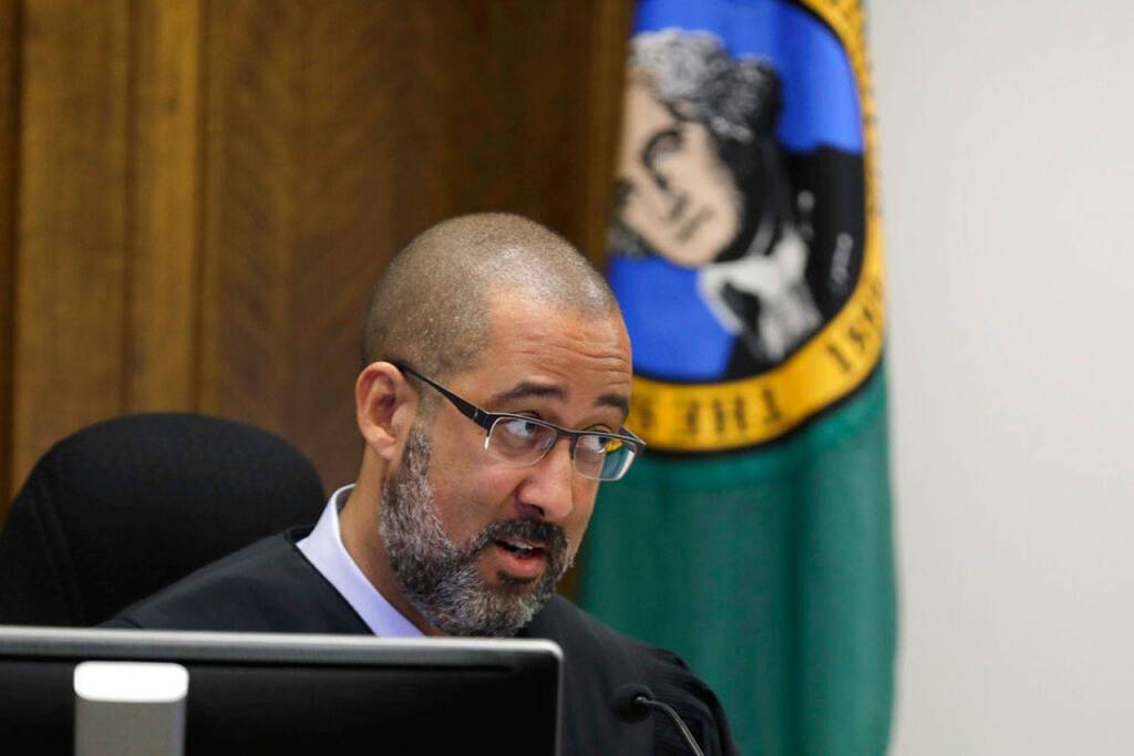 King County Judge Marshall Ferguson speaks during a King County Superior Court hearing Tuesday, Nov. 26, 2019, in Seattle. (AP Photo/Ted S. Warren)