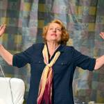 Self-help author Wanda Moore (Michelle Hensel) seeks inspiration in Mercy Falls, the comedy at Key City Public Theatre. (Diane Urbani de la Paz/for Peninsula Daily News)