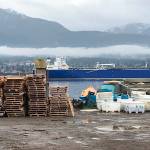The former work area and office of Cooke Aquaculture Pacific west of the Coast Guard station on Ediz Hook is shown in December 2017. (Paul Gottlieb/Peninsula Daily News)