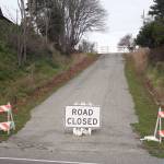 The one-block portion of Adams Street between Jefferson and Franklin streets in uptown Port Townsend remains closed. The City Council directed the Public Works Department on Monday to obtain quotes for the minimal amount possible to repair the section that connects to Jefferson Street. (Brian McLean/Peninsula Daily News)