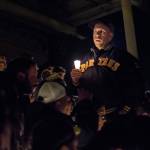 A man shares a story about Tristen Pisani during a vigil at Spartan Stadium in Forks on Thursday. (Jesse Major/Peninsula Daily News)