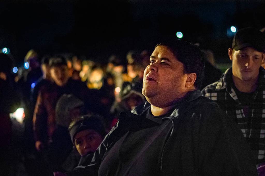 Phillip Sifuentes urges the youth who attended the vigil for Tristen Pisani to ask for help when they need it. (Jesse Major/Peninsula Daily News)
