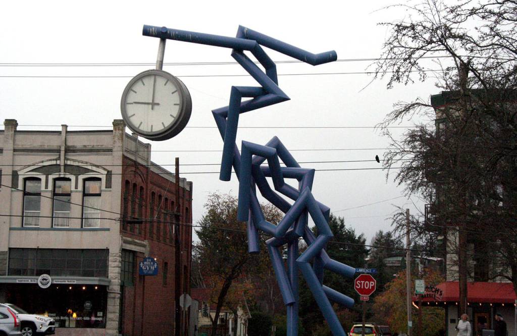 Great Blue, a sculpture of a blue heron, is installed at the Port Townsend Community Center, 620 Tyler St. (Brian McLean/Peninsula Daily News)