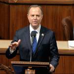 House Intelligence Committee Chairman Adam Schiff, D-Calif., speaks as the House of Representatives debates the articles of impeachment against President Donald Trump at the Capitol in Washington on Wednesday. (House Television via AP)