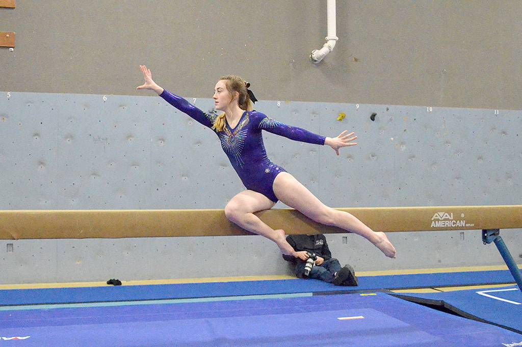 Sequims Danica Pierson competes on the balance beam during a meet with Kingston on Friday. (Jackie Mangano)