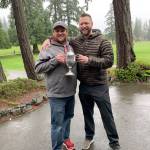 Kyler McCaslin, left, won the overall low net title and Chad Wagner claimed the low gross crown during the Battle at Bandon, a team golf competition for North Olympic Peninsula golfers.