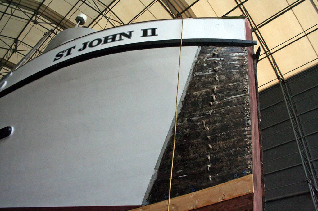 The Port Townsend Shipwrights Co-op is working on a new stem for the St. John II. (Brian McLean/Peninsula Daily News)