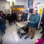 Port Angeles School District Facilities and Maintance Director Nolan Duce discusses the condition of Stevens Middle School during a tour of the school Monday, Jan. 6, 2020. (Jesse Major)