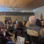 Save Our Sequim member Jenna Rose, at the lectern, speaks to state Sen. Kevin Van De Wege and state Reps. Mike Chapman and Steve Tharinger about the Jamestown SKlallam Tribes proposed medication assisted treatment clinic in Sequim. Conor Dowley/Olympic Peninsula News Group                                Save Our Sequim member Jenna Rose, at the lectern, speaks to state Sen. Kevin Van De Wege and state Reps. Mike Chapman and Steve Tharinger about the Jamestown SKlallam Tribes proposed medication assisted treatment clinic in Sequim. (Conor Dowley/Olympic Peninsula News Group)