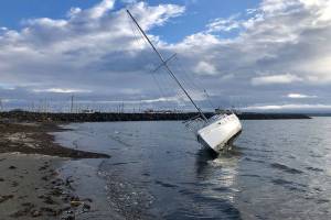 Boat pushed ashore at Port Townsend