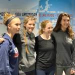 Port Angeles Cheyenne Maggard, second from left, and some of her Sabertooth Shooting Squad teammates visit with Ginny Thrasher, 2019 Air Rifle U.S. gold medalist and 2016 Rio Olympic gold medalist. From left, Jesse Brown, Maggard, Thrasher and Alexis Kuntze.