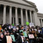 Gun-rights supporters rally on the steps of the Washington Capitol, in Olympia on Jan. 17, 2020. Several Republican lawmakers spoke at the rally decrying gun control measures being considered by the Legislature this year. (AP Photo/Rachel La Corte)