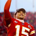 Kansas City Chiefs Patrick Mahomes celebrates after the NFL AFC Championship football game against the Tennessee Titans Sunday, Jan. 19, 2020, in Kansas City, MO. The Chiefs won 35-24 to advance to Super Bowl 54. (AP Photo/Jeff Roberson)