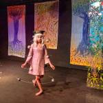 Artist Erin Munn models her creation Apogee Perigee during the Student Wearable Art Show at Key City Public Theatre in Port Townsend on Saturday. (Steve Mullensky/for Peninsula Daily News)