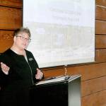 Jefferson Transit Authority General Manager Tammi Rubert addresses about 25 people Wednesday, Jan. 29, 2020, during an open house at the Cotton Building in downtown Port Townsend. (Brian McLean/Peninsula Daily News)