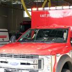 East Jefferson Fire Rescue Lt. Reece Chambers, left, and resident firefighter/EMT Matt Kaldahl leave the Chimacum Fire Station on Friday morning to respond to a medical call on Marrowstone Island. (Zach Jablonski/Peninsula Daily News)
