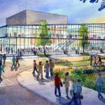 The 41,000 square-foot glass-wrapped building to be constructed at Laurel and Oak streets in Port Angeles will be named the Field Arts and Events Hall, part of the Port Angeles Waterfront Center. (Stephanie Bower/LMN)