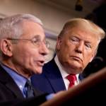 National Institute for Allergy and Infectious Diseases Director Dr. Anthony Fauci, left, accompanied by President Donald Trump, speaks about the coronavirus during a news conference in the press briefing room at the White House, Saturday. (AP Photo/Andrew Harnik)