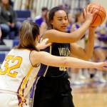 Sequims Jayla Julmist, right, was named to the Olympic League 2A Division all-league girls first team. (Conor Dowley/Olympic Peninsula News Group)