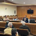 Clallam County Public Health Officer Dr. Allison Berry Unthank, right, and Clallam County Undersheriff Ron Cameron provide an update on the COVID-19 outbreak Monday, March 9, 2020, at the Clallam County Courthouse. There were no confirmed cases in Clallam County as of Monday, Unthank said. (Rob Ollikainen/Peninsula Daily News)