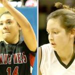 Ruth Moss, left, and Allie Greene of the Neah Bay girls basketball team