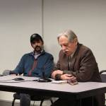 Jefferson County Emergency Management director Willie Bence, left, and Jefferson County Health Officer Dr. Tom Locke brief the county commissioners on the status of COVID-19 in Jefferson County at the commissionerss meeting Monday morning, March 16. (Zach Jablonski/Peninsula Daily News)