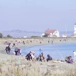 Streams of visitors at Fort Worden State Park on Saturday ignore warnings of staying home and sheltering in place to slow the spread of COVID-19. (Steve Mullensky/for Peninsula Daily News)
