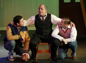 From left, Randy Powell, Joel Hoffman and Michael Sickles act out a scene in the 2019 Olympic Theatre Arts production of Death of a Salesman. (Olympic Theatre Arts)