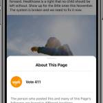 This undated image provided by Facebook shows a sample screenshot of Facebook. Facebook says it will start to include the location of popular election-related pages in every post they make on its site and on Instagram. (Facebook via AP)