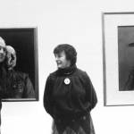 In this May 1985 file photo, American artist Andrew Wyeth poses with his wife Betsy at an unknown location in front of his paintings The Patriot, left, and Magas Daughter for which Betsy was the model. Betsy James Wyeth, the widow, business manager and muse of painter Andrew Wyeth, died Tuesday, April 21, 2020, at age 98, according to the Brandywine River Museum of Art in Chadds Ford, Pa., which she helped found. (Associated Press file)