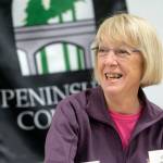 U.S. Sen. Patty Murray during her visit to the Peninsula College campus in Forks in 2019, where she discussed new legislation that would tackle the nationwide digital equity gap. (Jesse Major/Peninsula Daily News file)