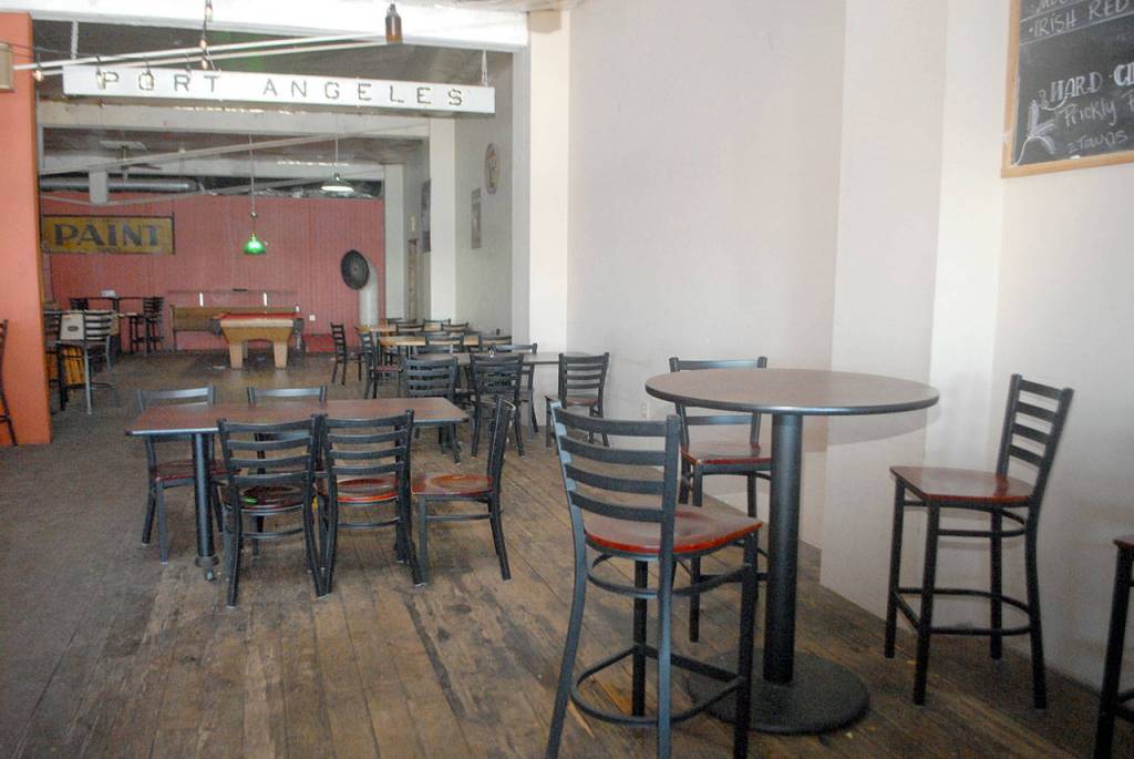 Customer seating at Barhop Brewing & Artisan Pizza will have fewer tables with a maximum of five seats when it reopens to indoor dining. (KeithThorpe/Peninsula Daily News)                                Customer seating at Barhop Brewing & Artisan Pizza will have fewer tables with a maximum of five seats when it reopens to indoor dining. (KeithThorpe/Peninsula Daily News)