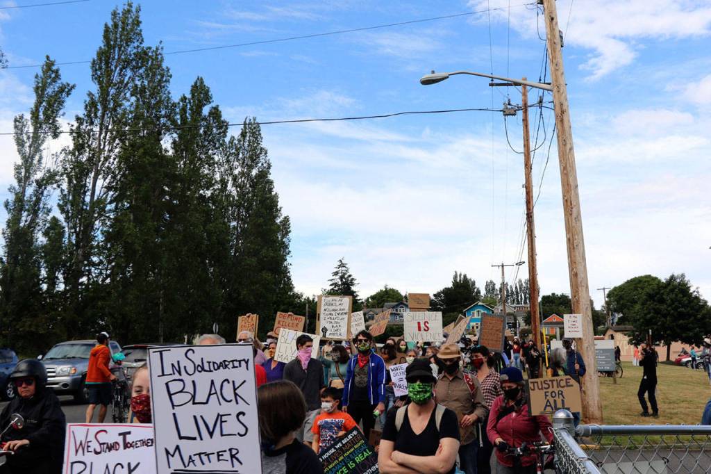 Port Townsend High School students marched against racism on Friday.