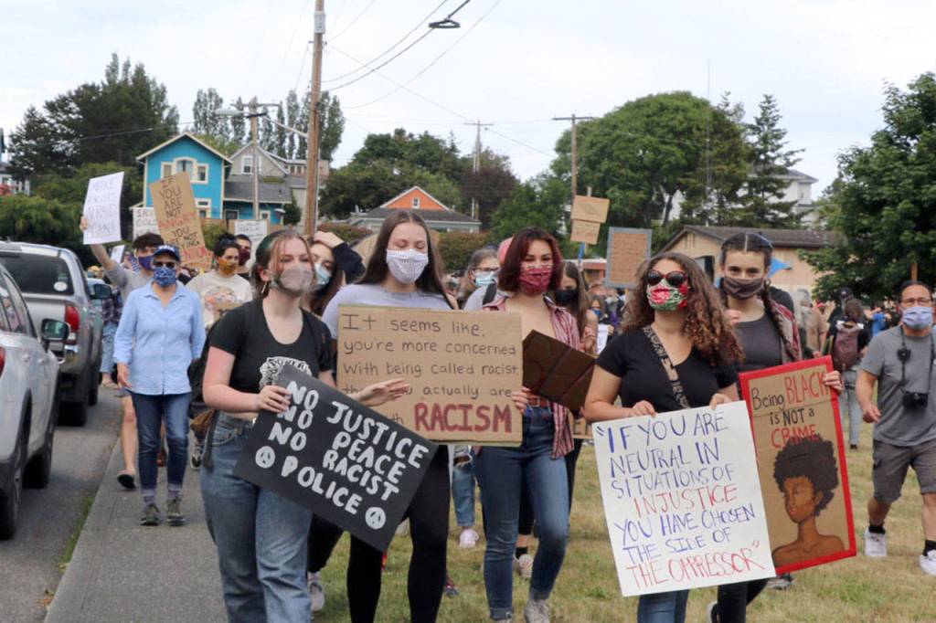 Port Townsend High School students marched against racism on Friday.