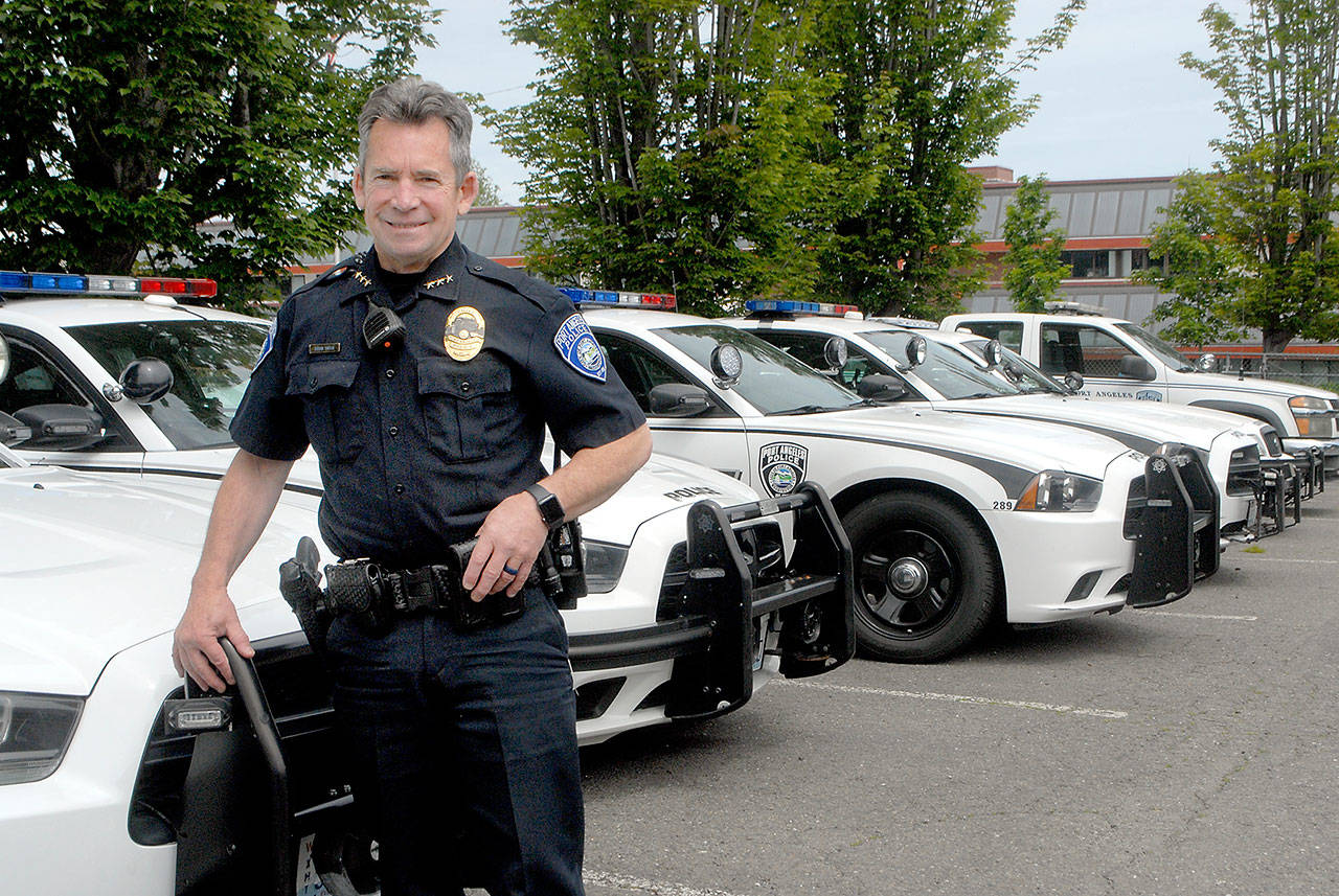 Port Angeles Police Chief Brian Smith, shown outside the police station, said his agency practices community-oriented policing and is trained to avoid the use of force whenever possible. (Keith Thorpe/Peninsula Daily News)