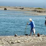 Beachcombers wander Strait shore