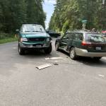A crash between this Ford F150 and Subaru Legacy shut down traffic for about 40 minutes at the intersection of Jacob Miller Road and Discovery Bay Road. (Jefferson County Sheriffs Office)